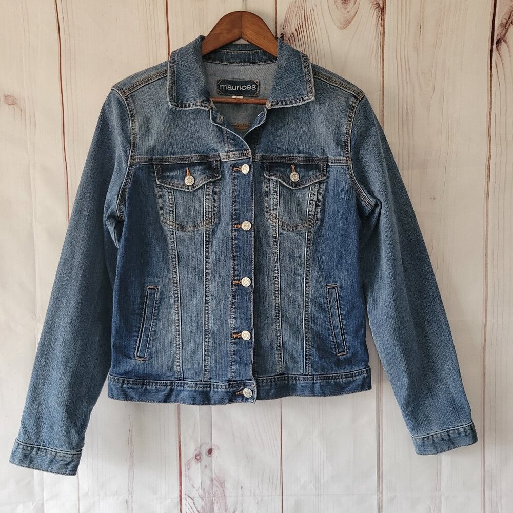 Maurices Denim Jean Jacket Women’s M, Classic Button Front Jacket w/ Button EUC
